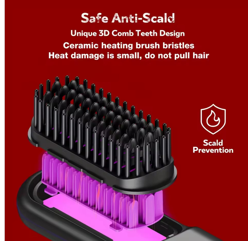 Hair Straightener Brush for Travel with Negative Ion Type-C Charging 2000mAh Battery Frizz-Free Shine Smooth hair