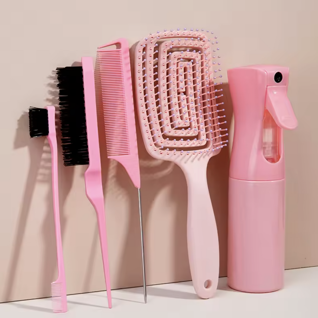 5xpcs comb set Relaxing Elastic Massage Comb Hollow Out Hair Brush Scalp Massage Combs Hair Styling Spray bottle Hair Salon Tool