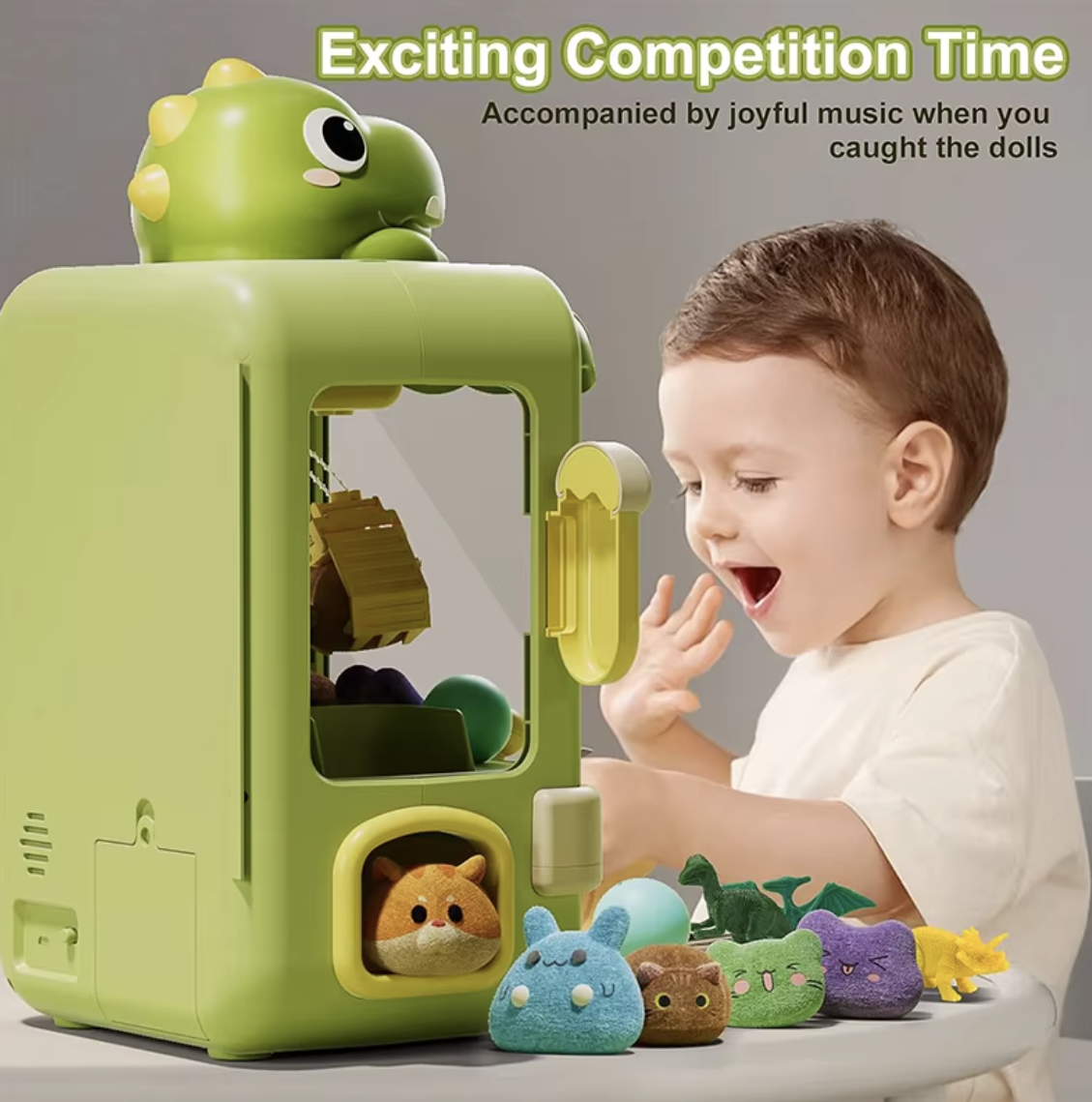 Dinosaur Claw Machine Toys Electronic Arcade Game Adjustable Catch Doll Machine Music Mini Vending Birthday Gift For Kids