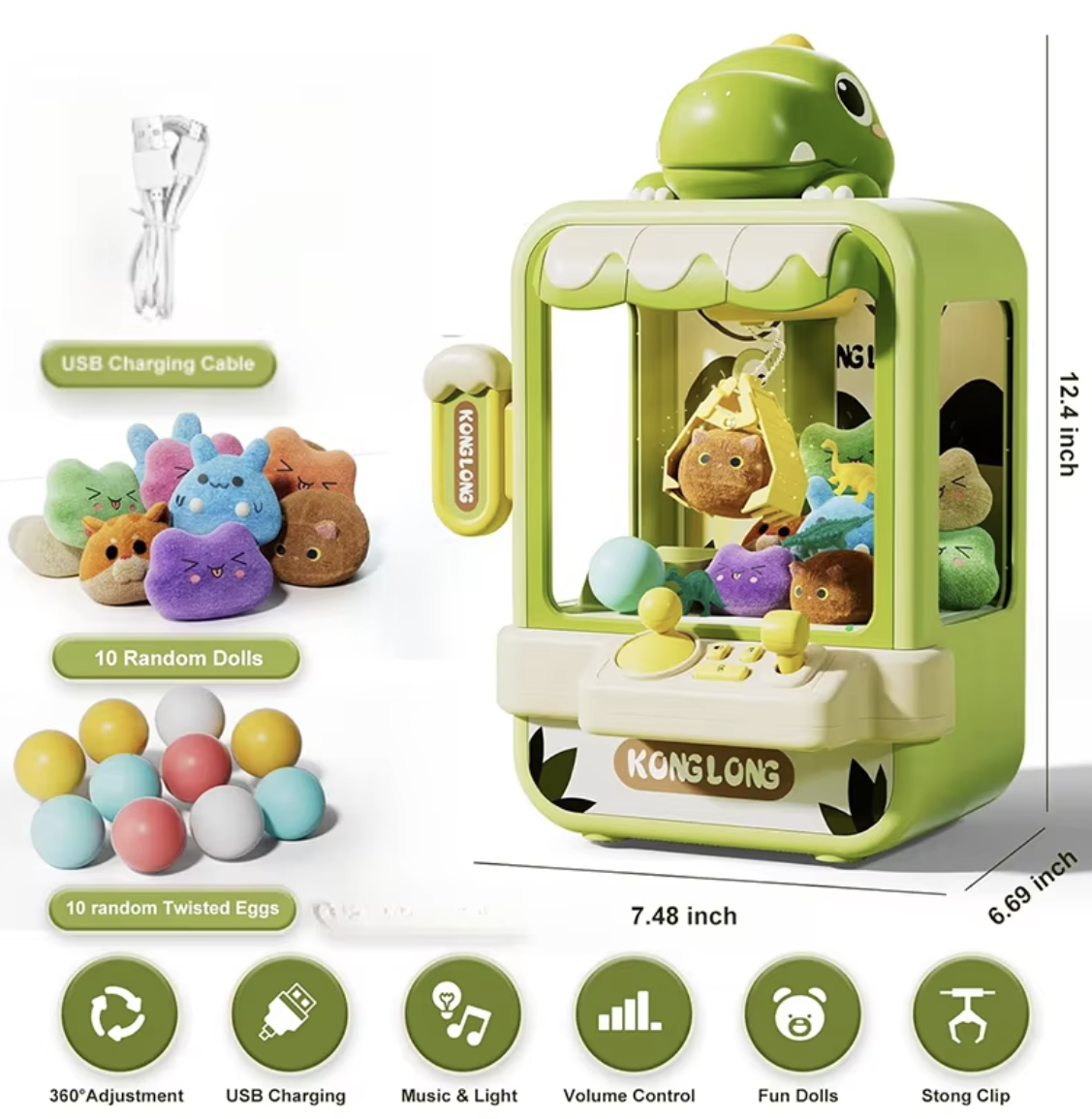 Dinosaur Claw Machine Toys Electronic Arcade Game Adjustable Catch Doll Machine Music Mini Vending Birthday Gift For Kids